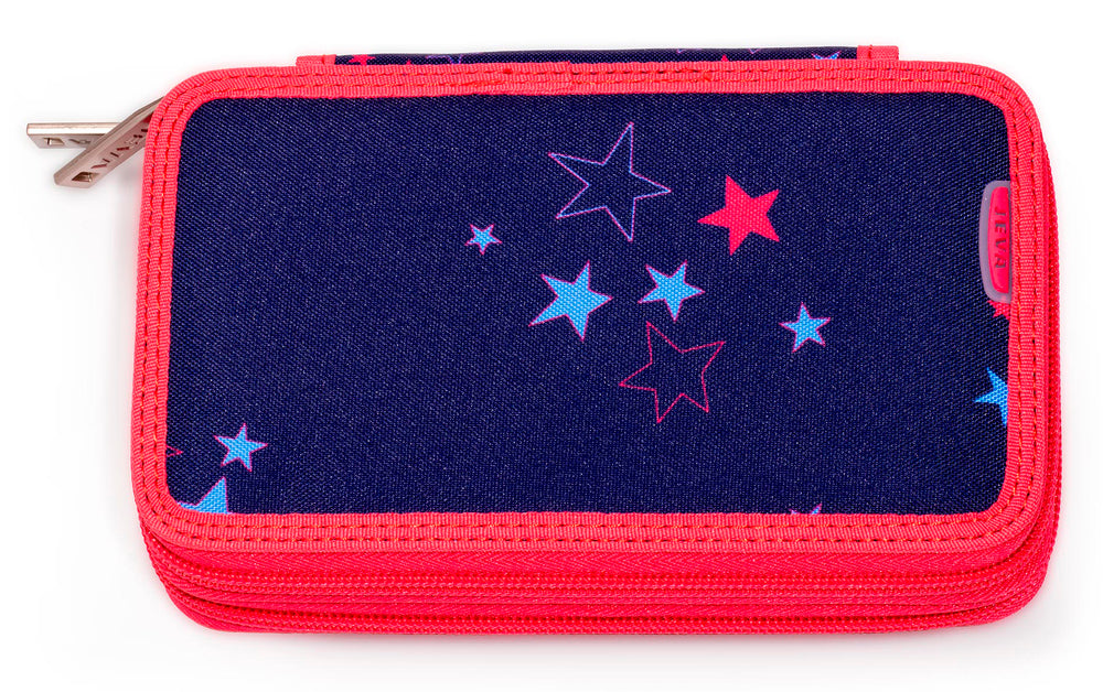 Penalhus Jeva twozip pink starry m/indhold