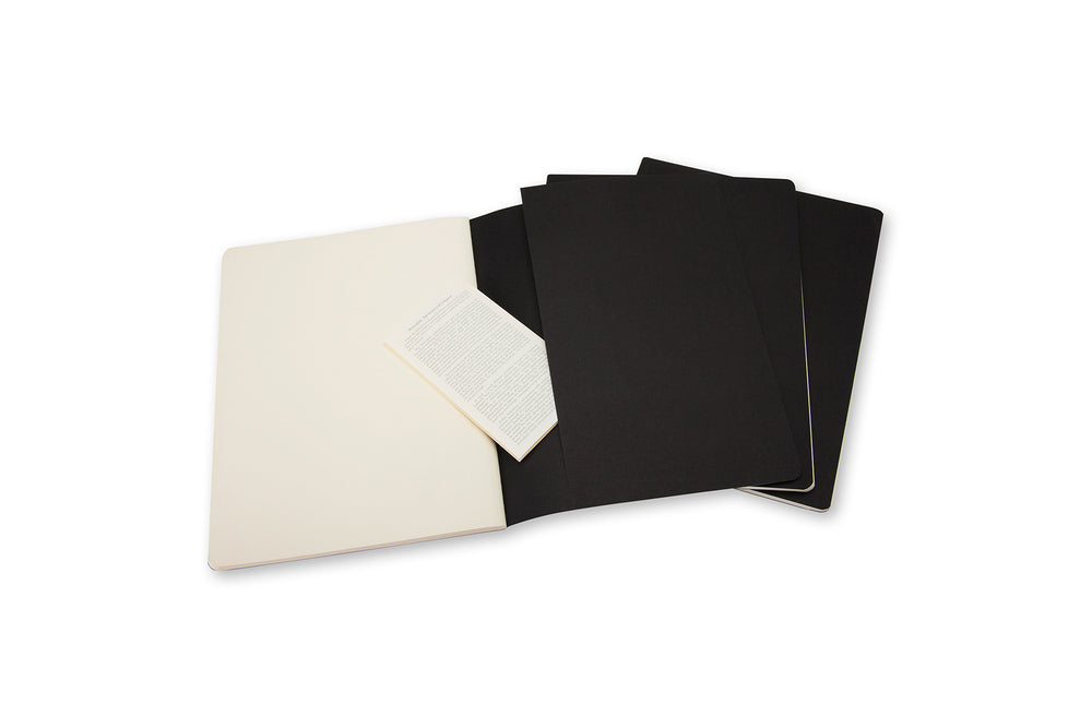 Notesbog Moleskine xl cahiers sort 3 stk m/120 blanke ark