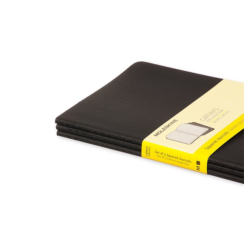 Notesbog Moleskine l cahiers sort 3 stk m/80 kvadrerede ark