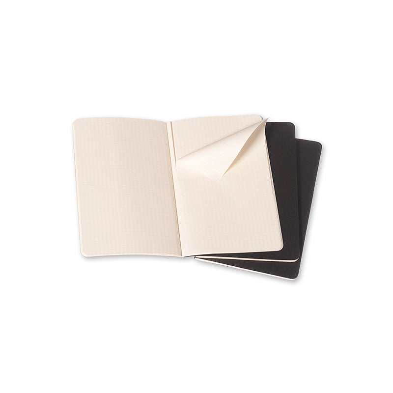 Notesbog Moleskine l cahiers sort 3 stk m/80 kvadrerede ark