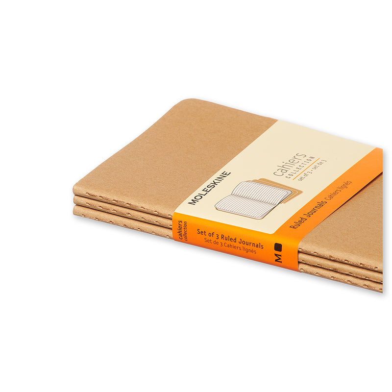 Notesbog Moleskine pocket cahiers kraft 3 stk m/64 linjerede