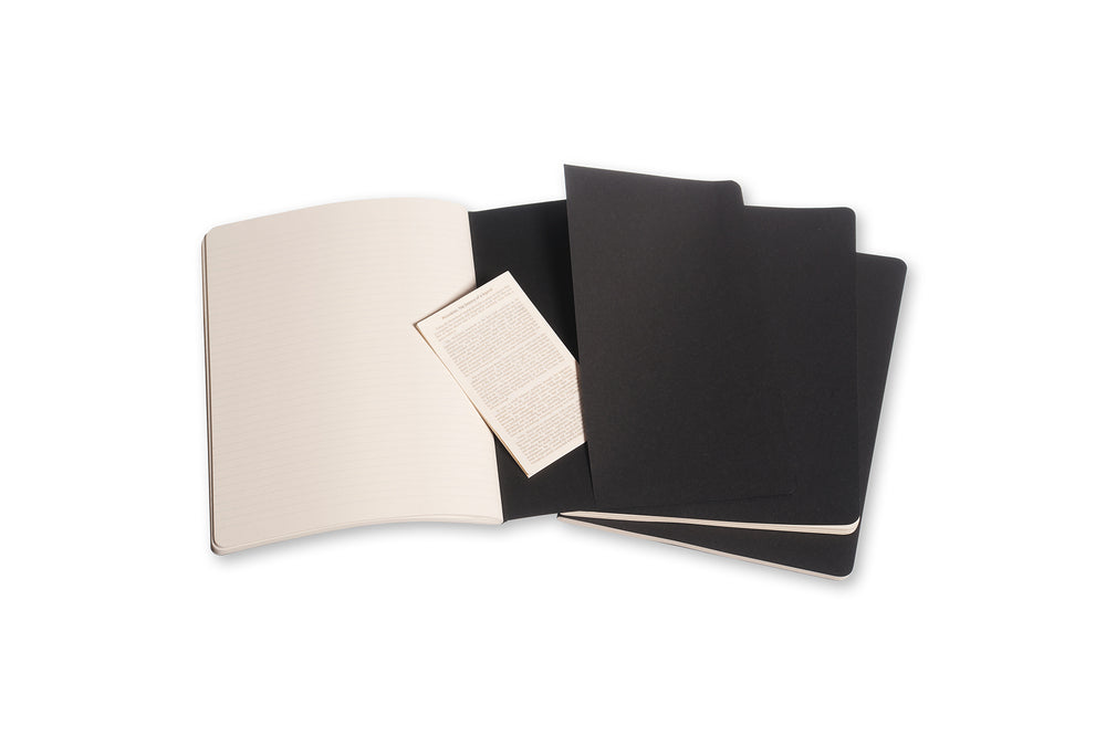 Notesbog Moleskine xl cahiers sort 3 stk m/120 linjerede ark