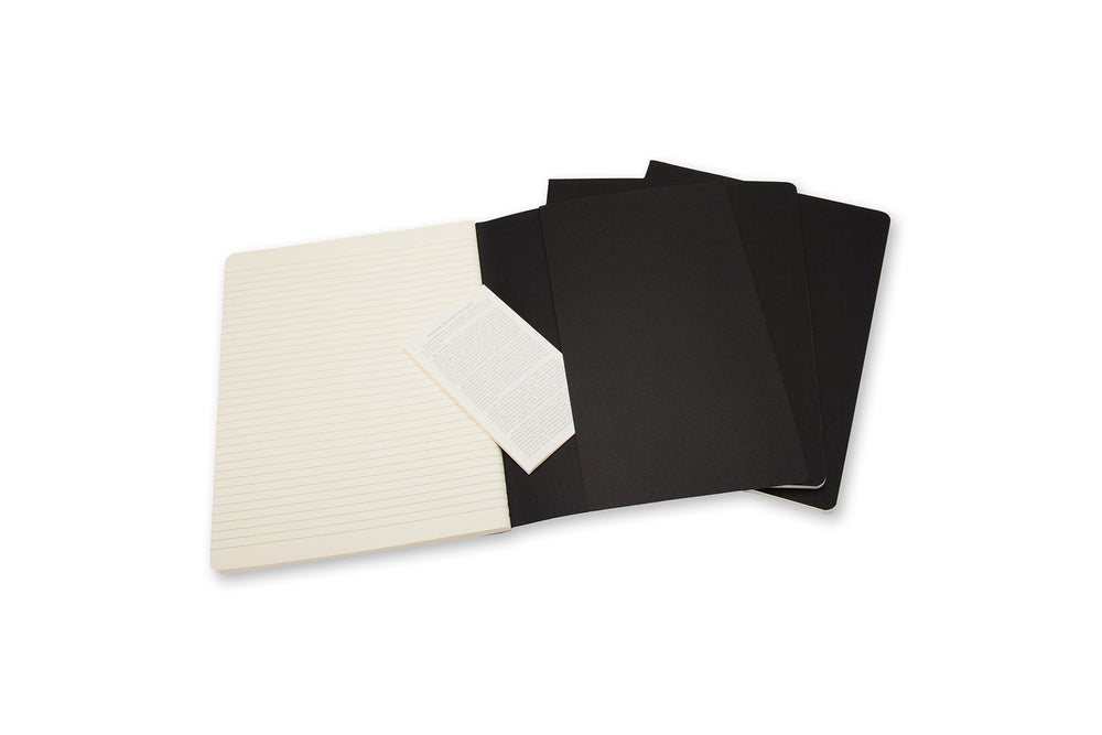 Notesbog Moleskine xl cahiers sort 3 stk m/120 linjerede ark