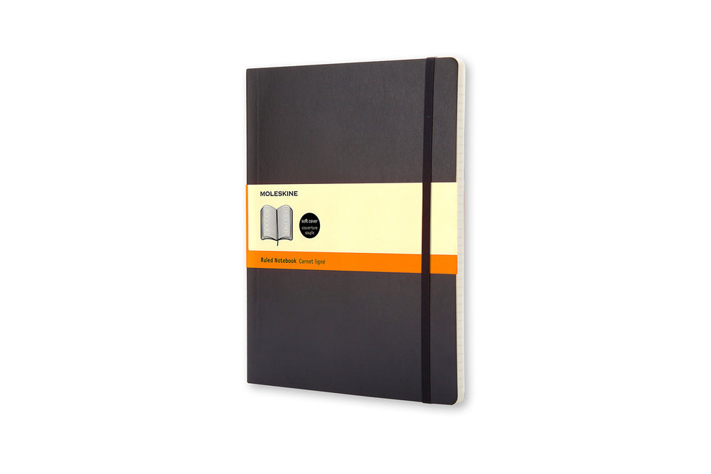 Notesbog Moleskine x-large sort m/192 linjerede ark soft