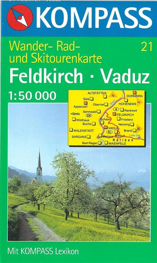 Liechtenstein Feldkirch - Vaduz, Kompass Wanderkarte 21