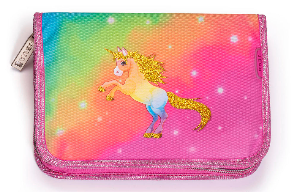 Penalhus Jeva onezip rainbow unicorn m/indhold