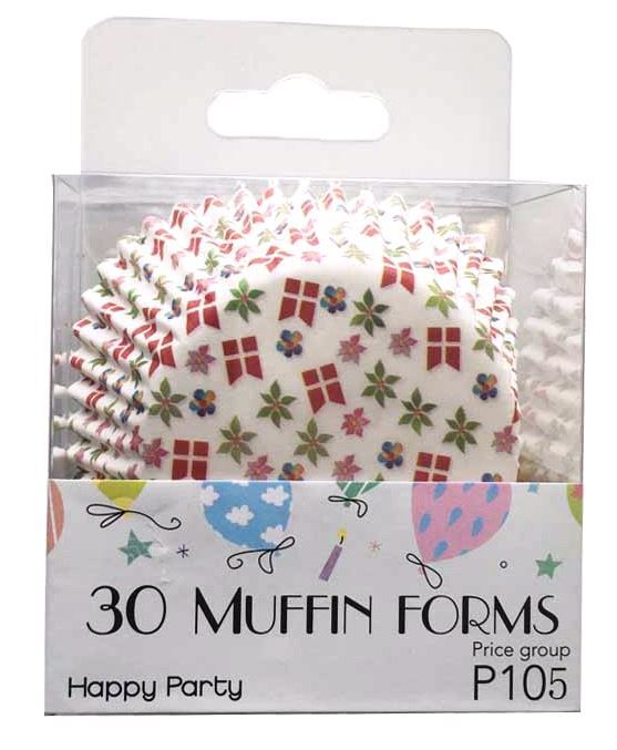 Muffinforme med flag og blomster 30 stk.
