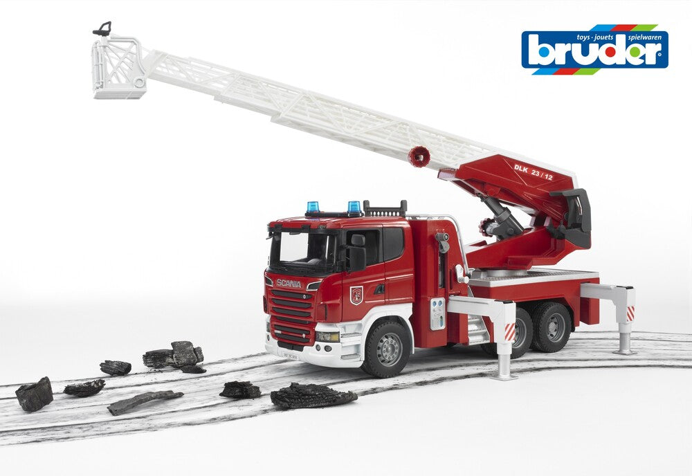 Bruder Scania brandbil, stige, vandpumpe, lyd-og lysmodul