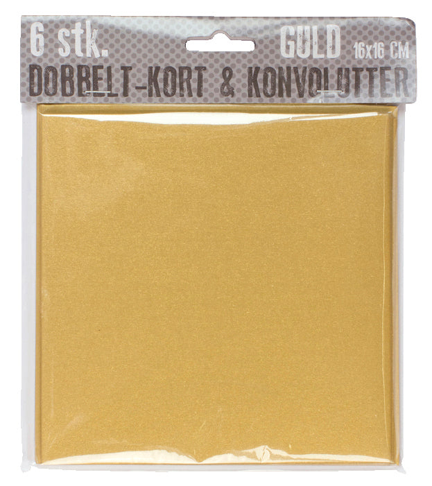 6 DOBBELTKORT MED KONVOLUTTER GULD 16X16MM
