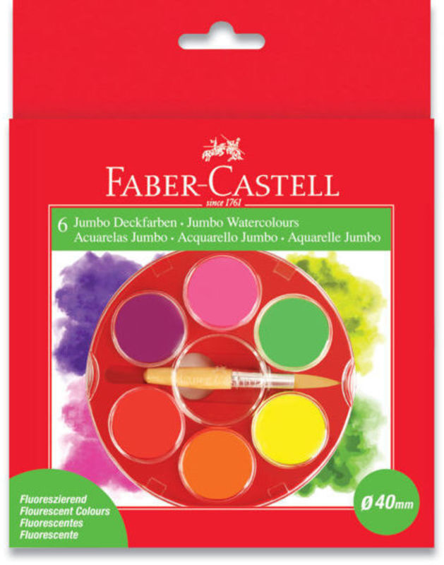 VANDFARVER JUMBO Faber-Castell 6 ASS. OG PENSEL FLOURSERENDE
