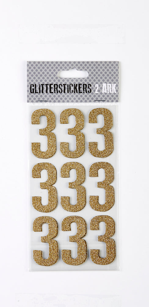 STICKERS GLITTER GULD TAL 3 M. 2 ARK