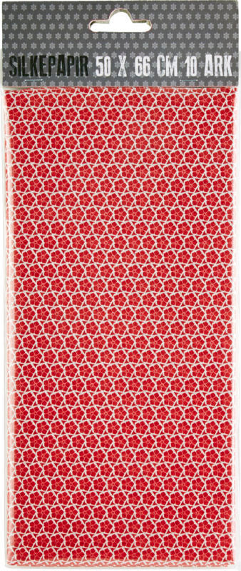 SILKEPAPIR RØD/HVID BLOMST 50X50CM 10 ARK/PAKKE