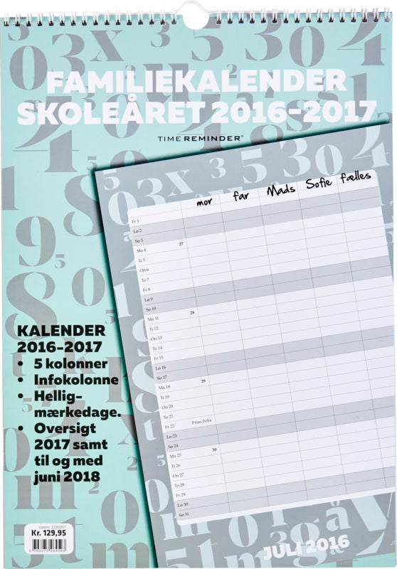 SKOLEFAMILIEKALENDER 2016/17 A3 BOGSTAVER/TAL