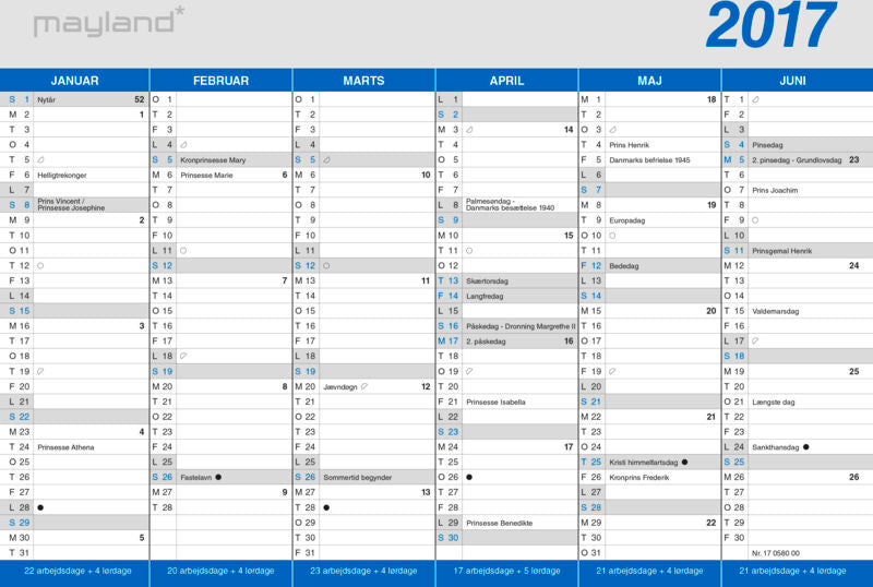 A5 KONTORKALENDER KLASSISK 2017 MAYLAND