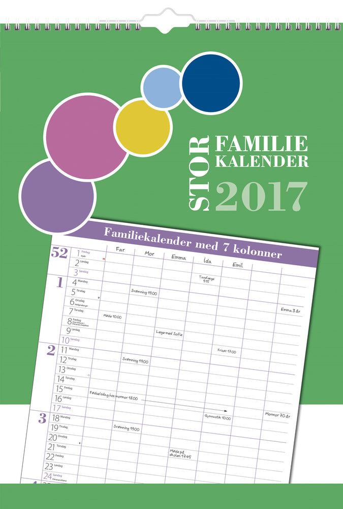 STOR FAMILIEKALENDER 7 KOLONNER 2017 MAYLAND