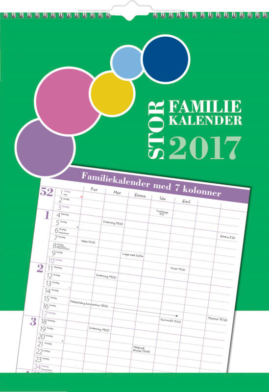 STOR FAMILIEKALENDER 7 KOLONNER 2017 MAYLAND