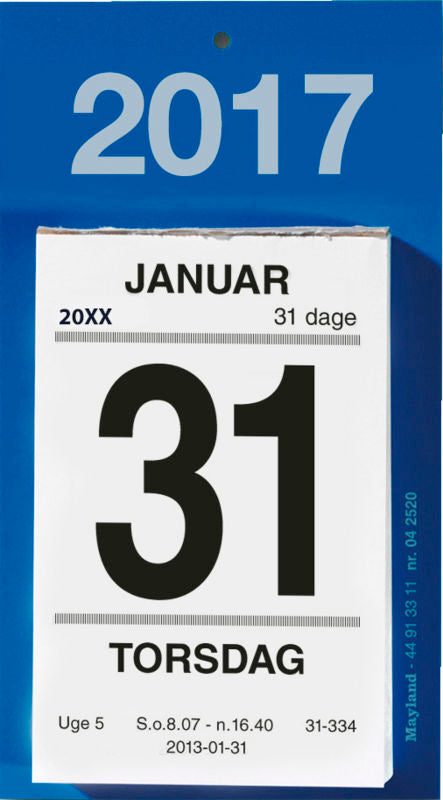 AFRIVNINGSKALENDER M. BAGSIDETEKST 2017 MAYLAND
