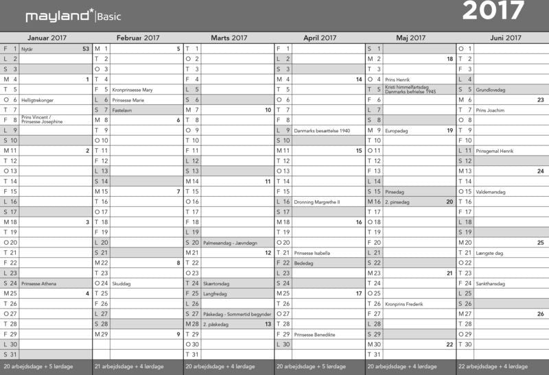 BASIC A3 KONTORKALENDER 2017 MAYLAND