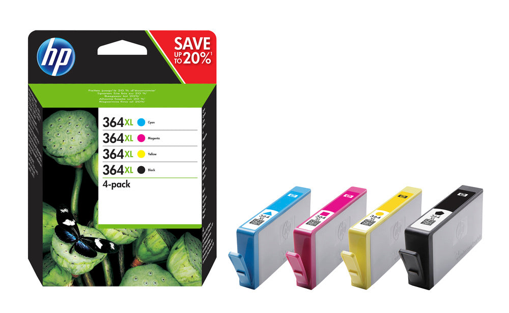Blæk HP 364 xl sort, cyan, magenta, gul