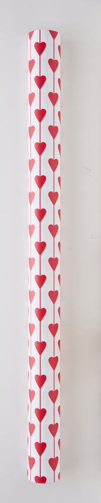GAVEPAPIR HVID M/RØD HJERTER 3 M X 70 CM