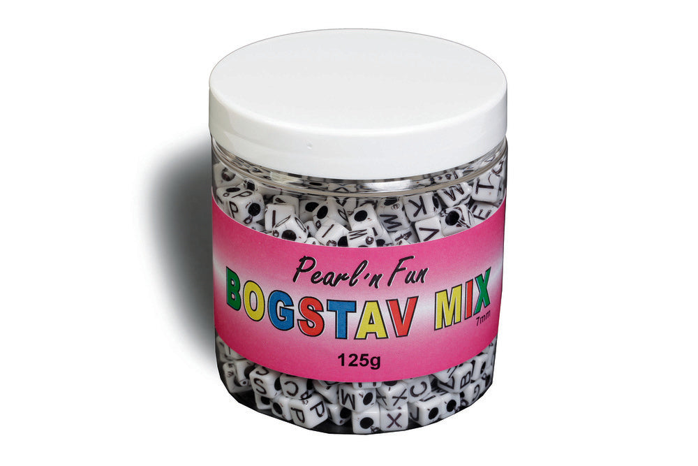 Pearl`N fun bogstaver 7mm sort/hvid 125g bøtte