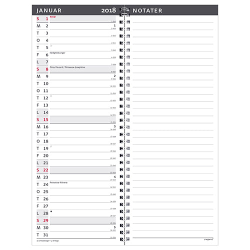 SPIRAL NOTERINGSKALENDER MÅNED 2018 MAYLAND