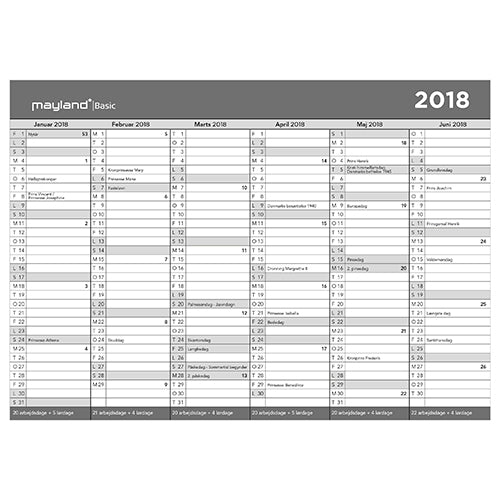 BASIC A3 KONTORKALENDER 2018 MAYLAND
