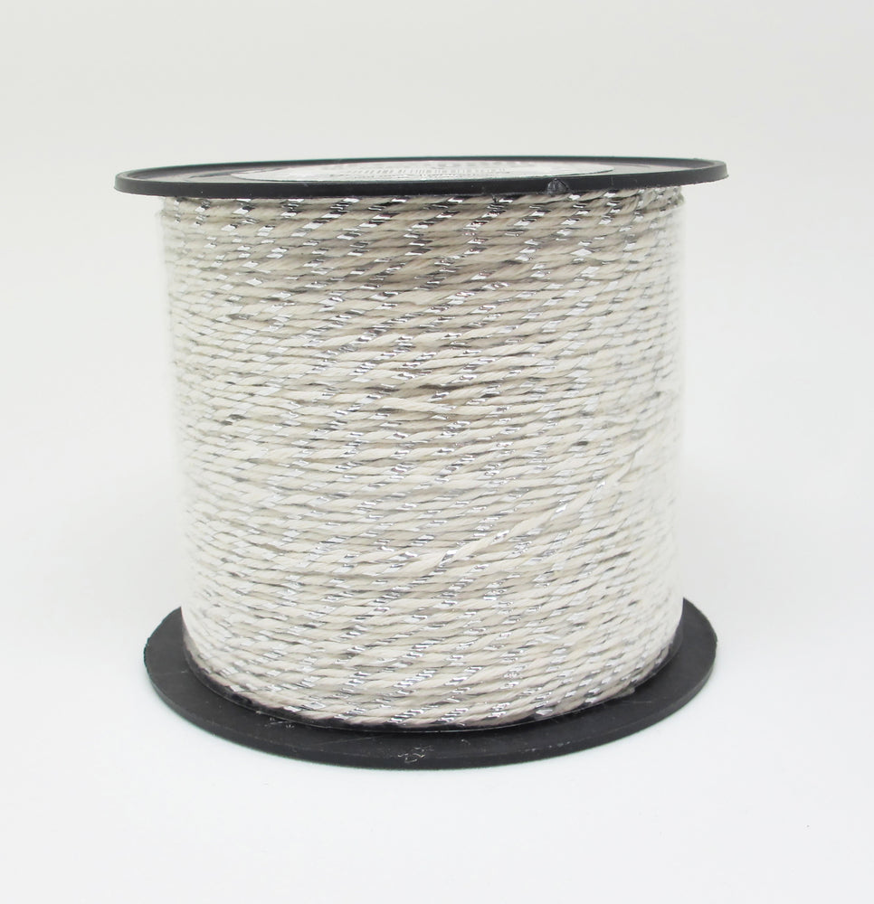 GAVEBÅND HVID SNOR SØLV GLITTER 10 MM X 25M