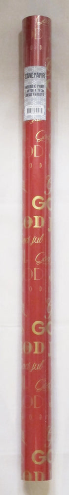 GAVEPAPIR RØD MED RØD METALLIC GOD JUL 3 M