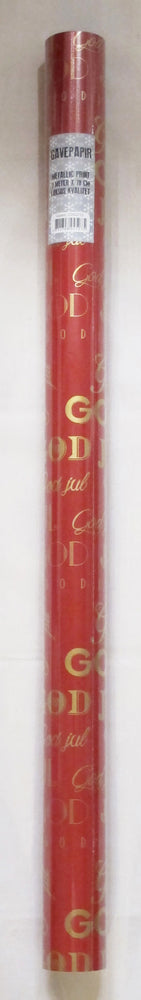 GAVEPAPIR RØD MED RØD METALLIC GOD JUL 3 M