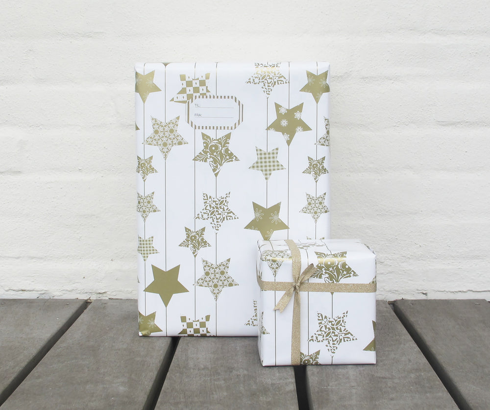 GAVEPAPIR STJERNE GULD PRINT 3 M