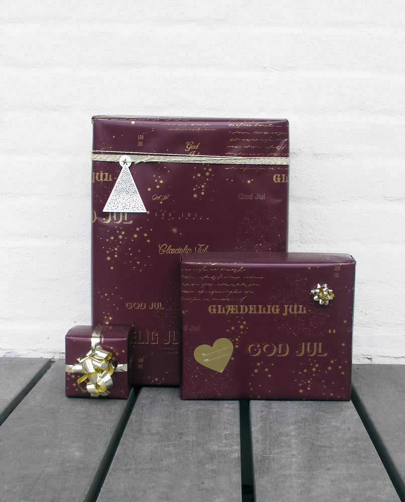 GAVEPAPIR BORDEAUX MED GULD METALLIC GOD JUL 3 M