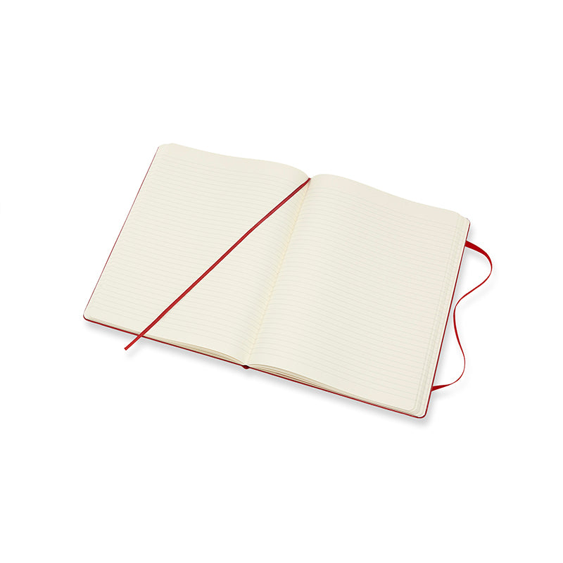 Notesbog Moleskine x-large rød m/192 linjerede ark hard