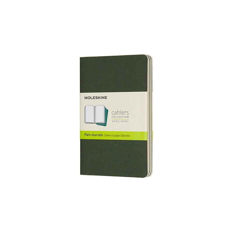 Notesbog Moleskine pocket cahiers grøn 3 stk m/64 blanke ark