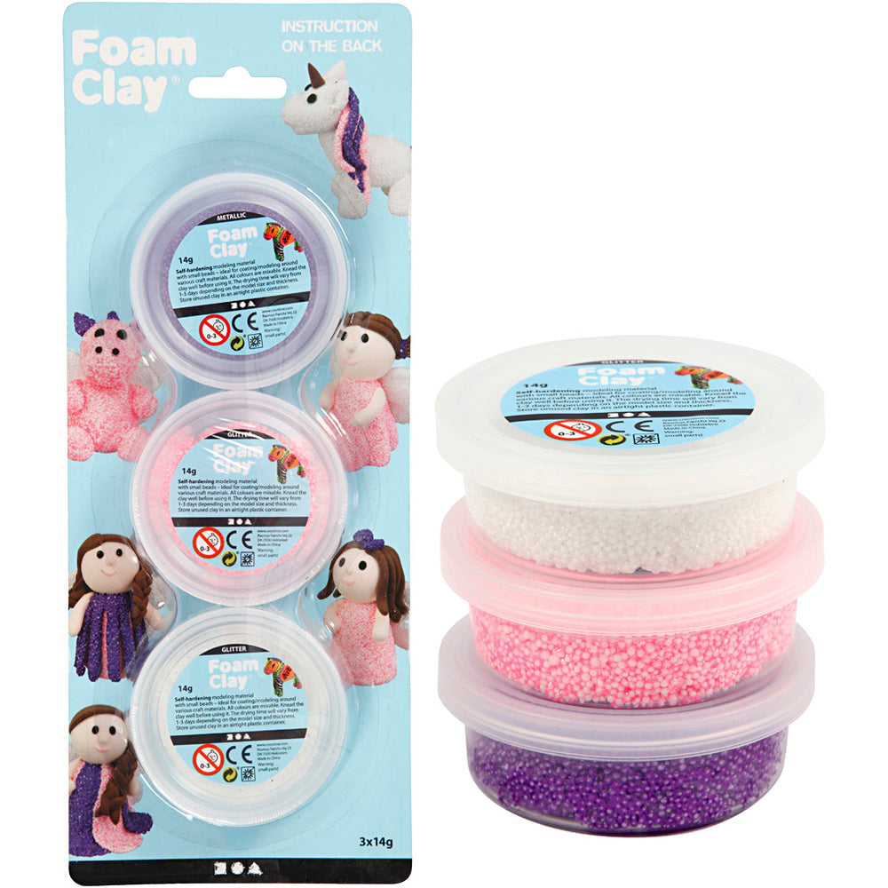 FOAM CLAY HVID, LILLA, PINK 3X14G