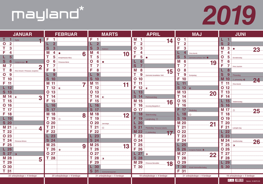 KÆMPEKALENDER MAY. 18/19 2X6 MDR. PAPIR