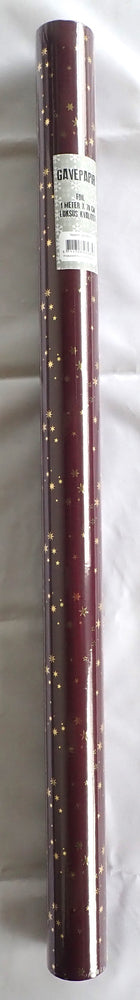 GAVEPAPIR BORDEAUX STJERNER GULD FOIL 1 M X 70 CM