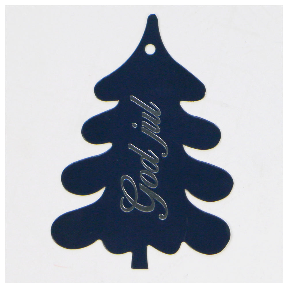 KORT TIL/FRA JULETRÆ MÆRKEBLÅ GOD JUL SØLV FOIL 4 STK