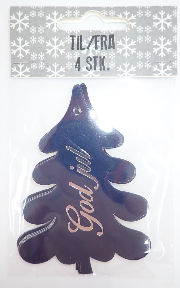 KORT TIL/FRA JULETRÆ MÆRKEBLÅ GOD JUL SØLV FOIL 4 STK