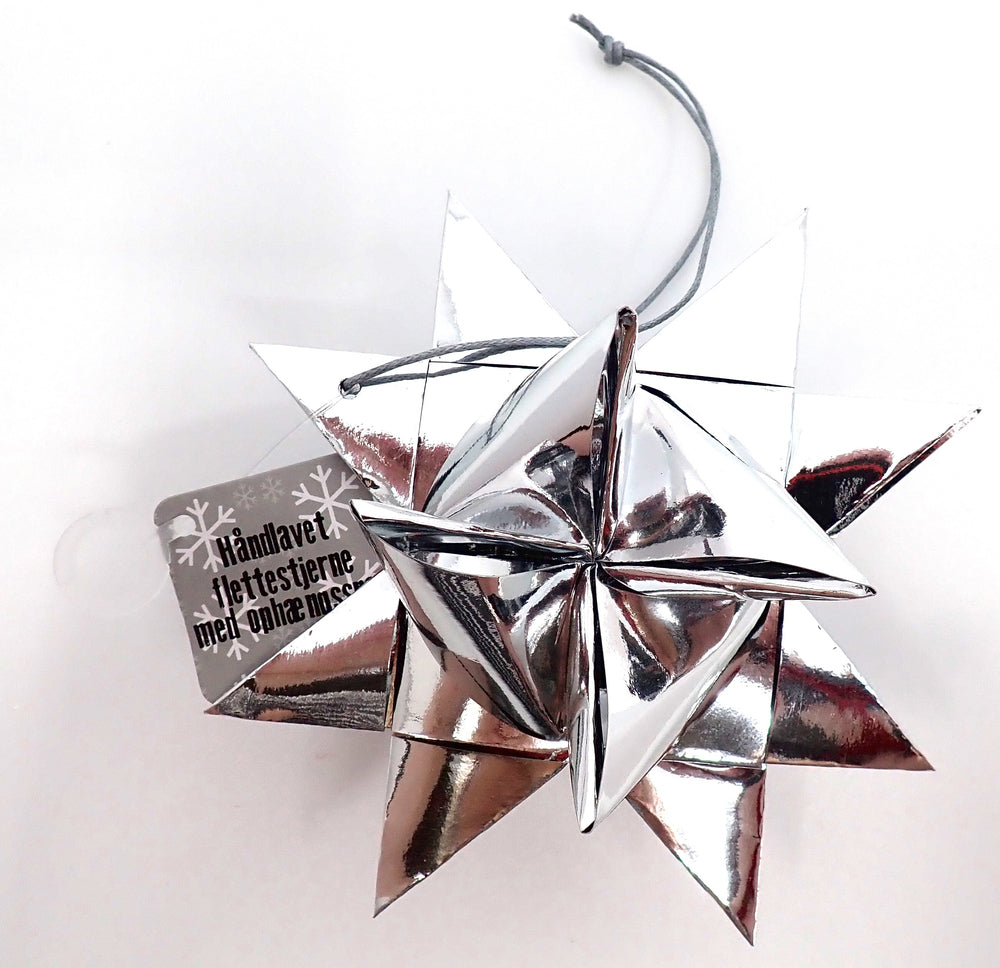 Stjerne flettet sølv sølv glitter/metallic 11 cm