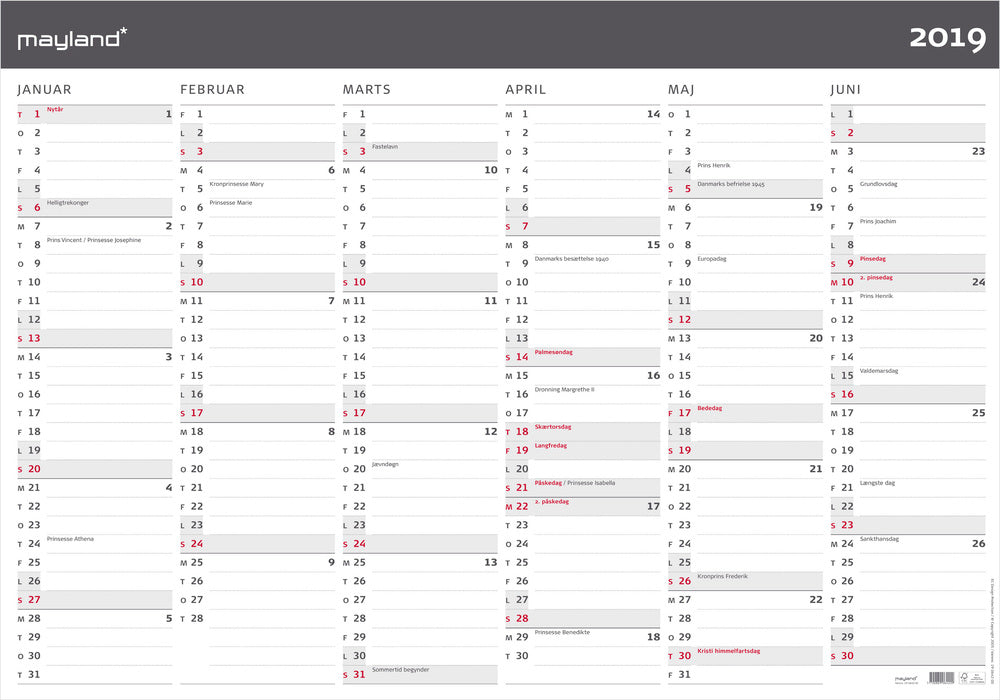KÆMPEKALENDER MODERNE 2X6 MDR. 2019 MAYLAND