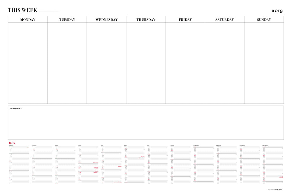 Whiteboard uge planner planner 2019 mayland