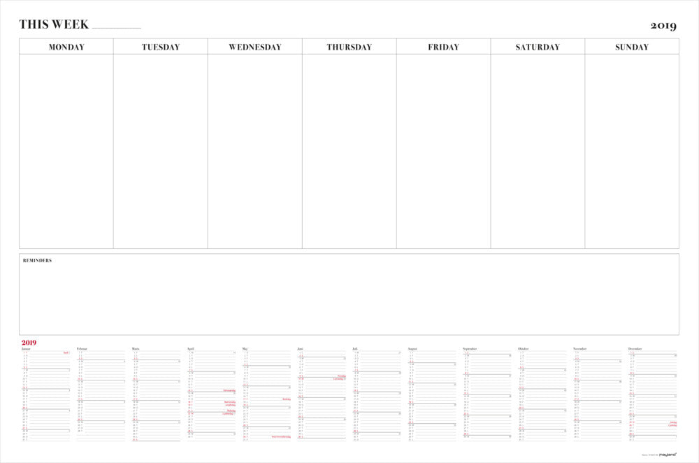 Whiteboard uge planner planner 2019 mayland