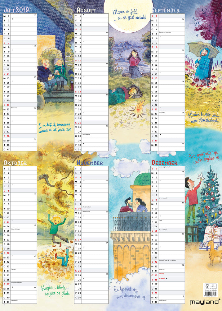 VÆGKALENDER ÅRSKALENDER ILLU., 2019 MAYLAND