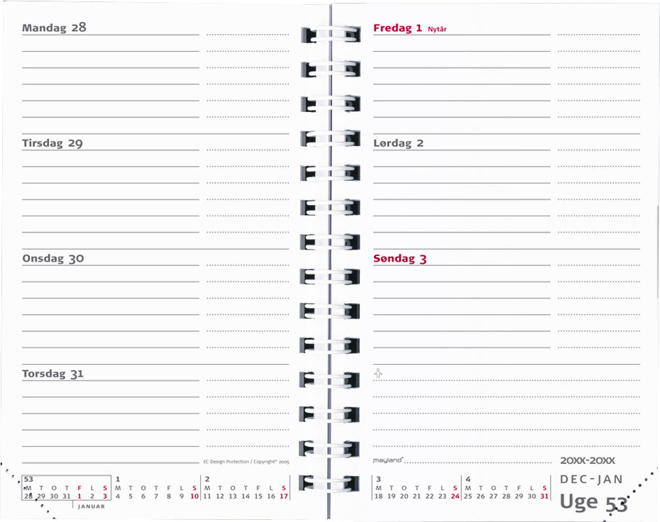 MINI PLANNER UGE TVÆRFORMAT SKIND 2019 MAYLAND