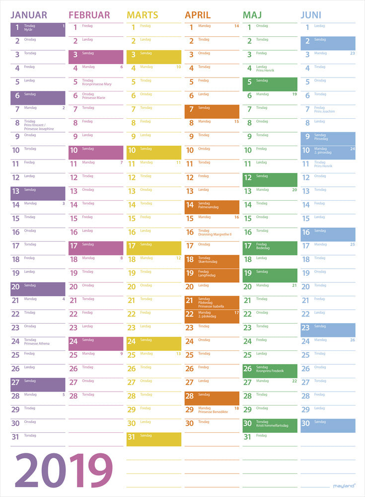 Vægkalender trend 2019 mayland
