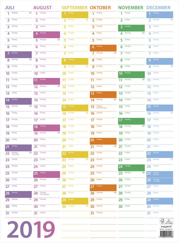 Vægkalender trend 2019 mayland