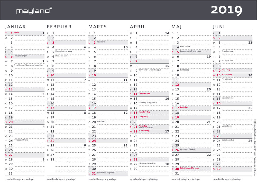 KONTORKALENDER A5 MODERNE 2019 MAYLAND