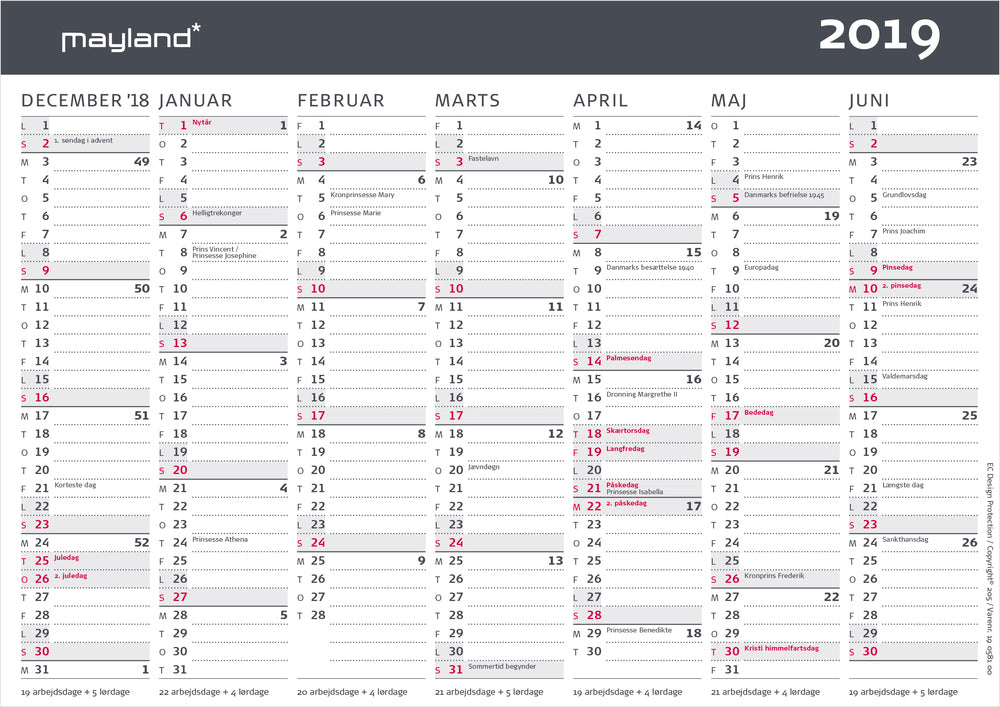BORDKALENDER A5 MODERNE 2019 MAYLAND