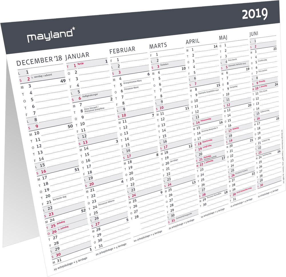 BORDKALENDER A5 MODERNE 2019 MAYLAND